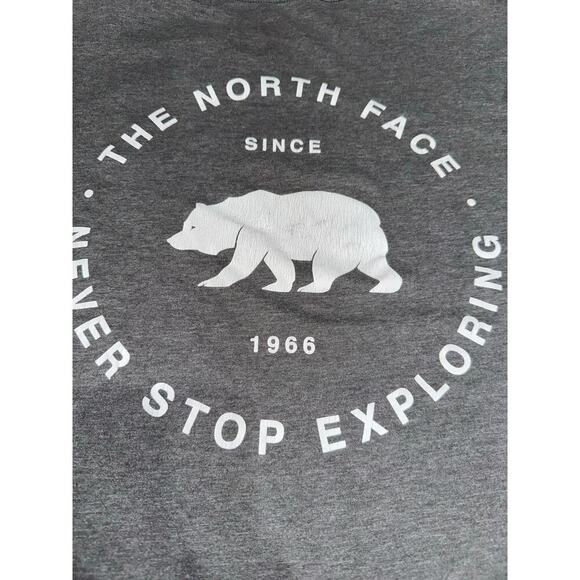 North Face Men’s Short Sleeve T Shirt Gray Small White Logo Never Stop Exploring - Picture 2 of 5